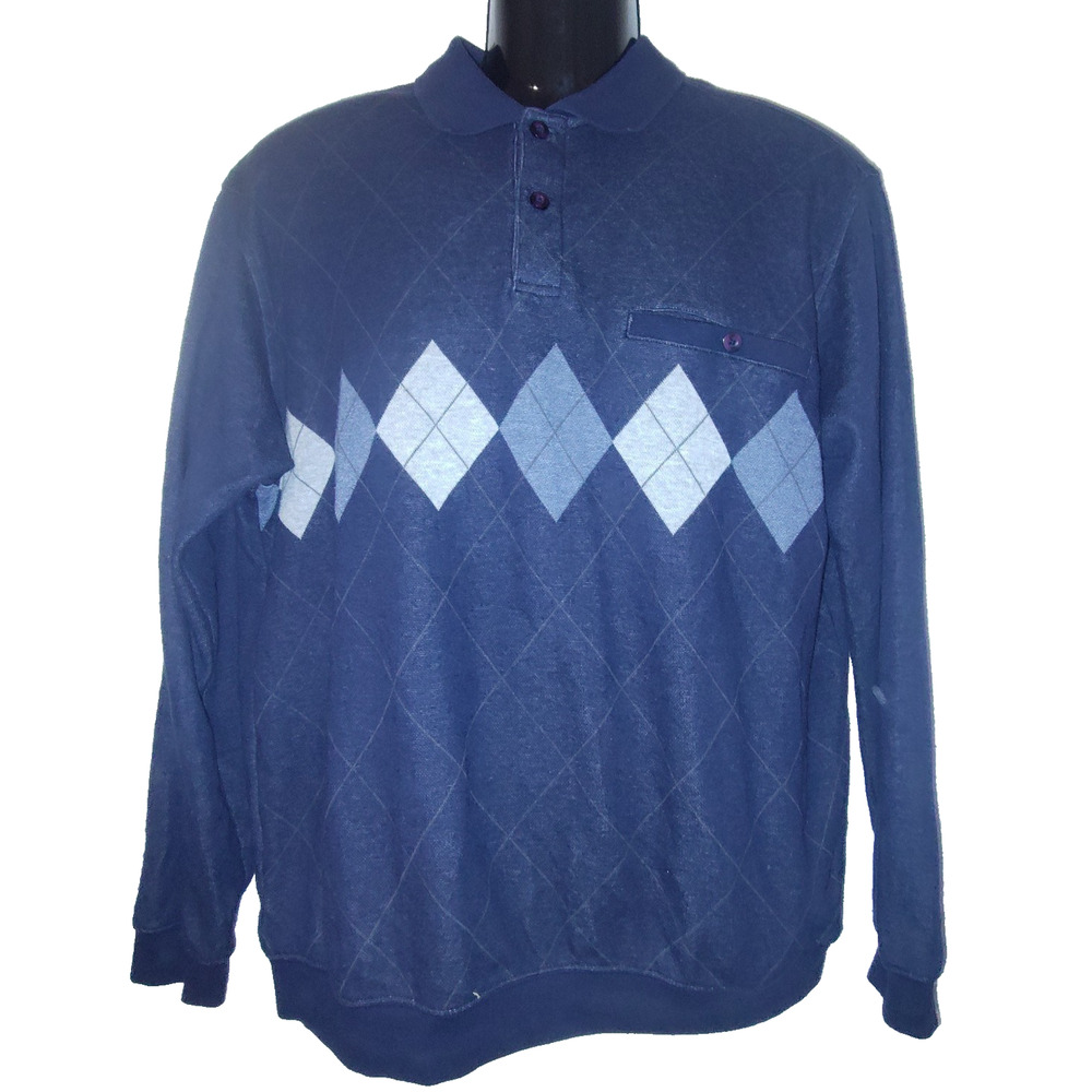 Izod Trophy Men’s Blue Long Sleeve Button Up Sweater Size Large BG17